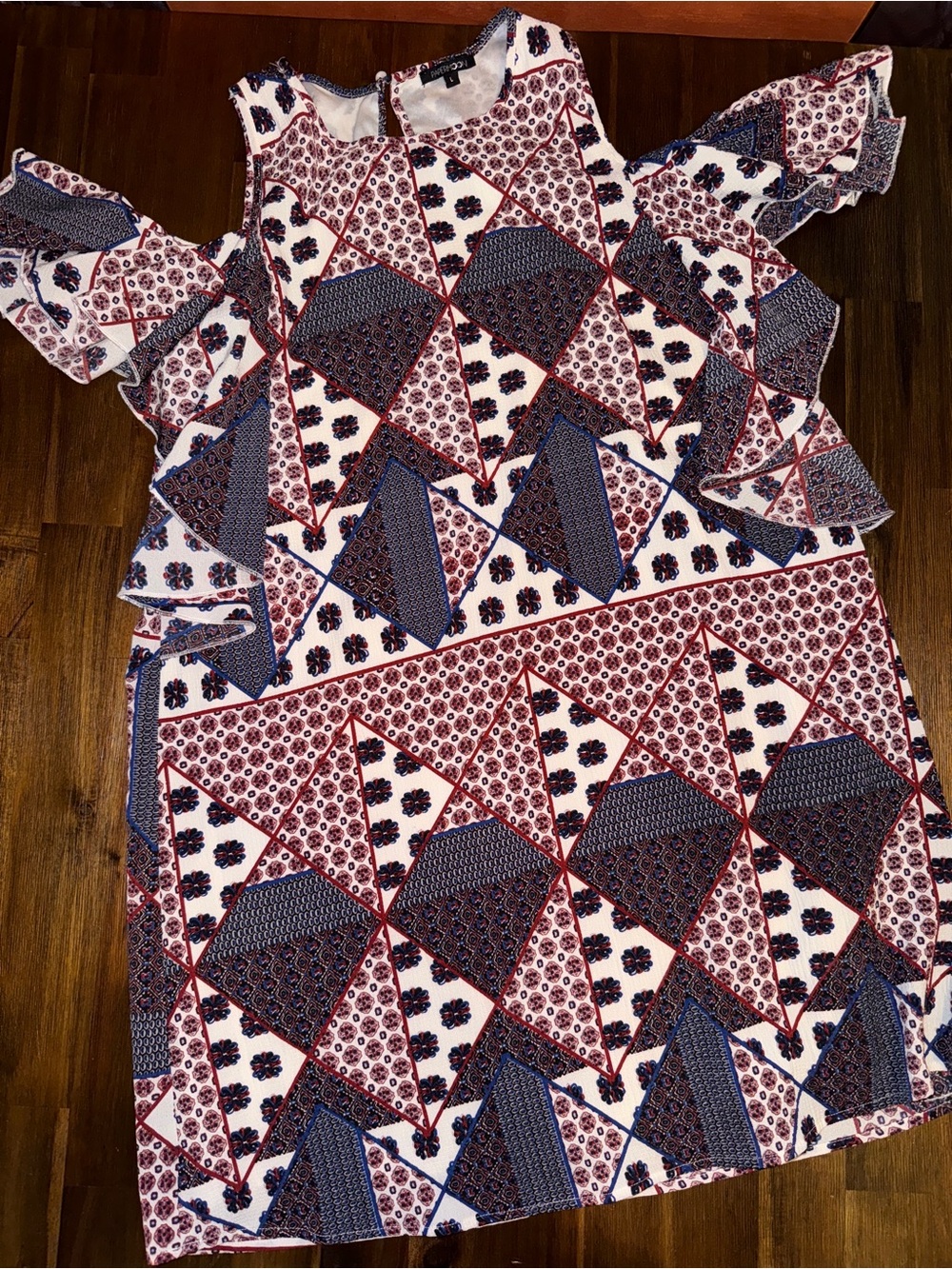 Papermoon Cold Shoulder Ruffle Sleeve Shift Geometric Dress - Women’s Large